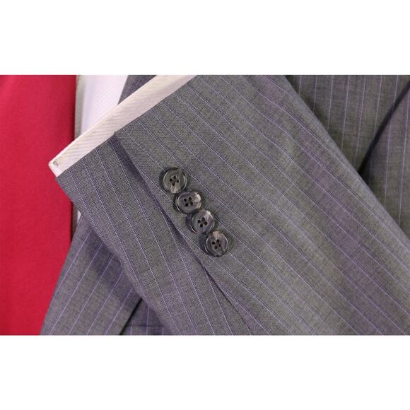 Samuelsohn Gray w/ Purple Pinstripe Super 150's Wool 2-Btn Suit + 2 Pants 41L - Picture 6 of 9